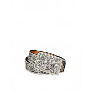 NEW AMERICAN DARLING women's tooled leather buckle belt in silver
